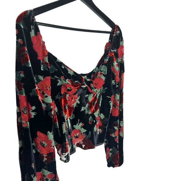 NWT Rixo Bridgette Black Red Sweetheart Neckline Velvet Floral Print Long Sleeve - Picture 2 of 12